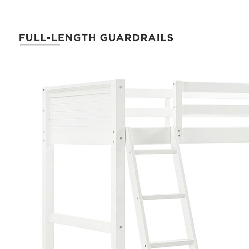 Atwater Living Rollins Twin Wooden Loft Bed with Ladder and Safety Railings