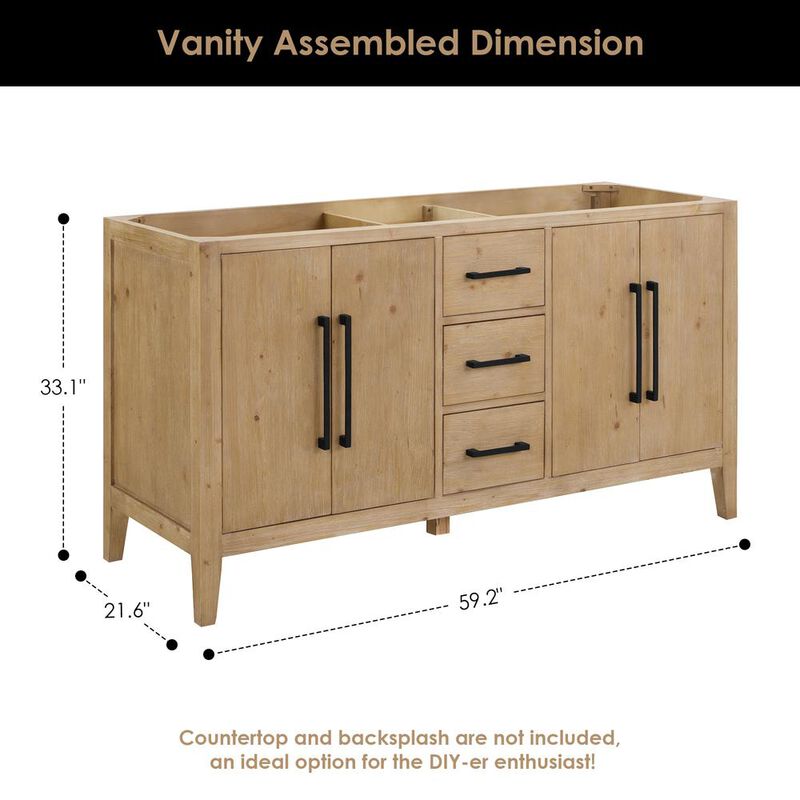 Altair Double Bathroom Cabinet Vanity Base in Top and Sink, no Mirror