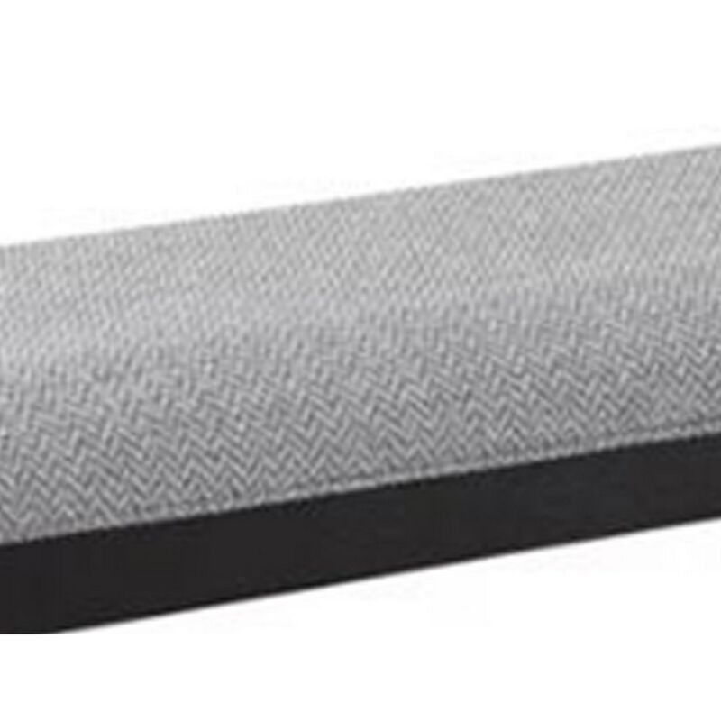 Patricia 48 Inch Counter Height Dining Bench, Black Wood and Gray Fabric - Benzara
