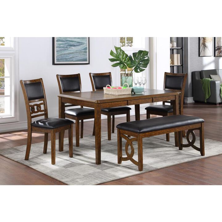 New Classic Furniture Gia 6 Pc Dining Table, 4 Chairs & Bench -Brown