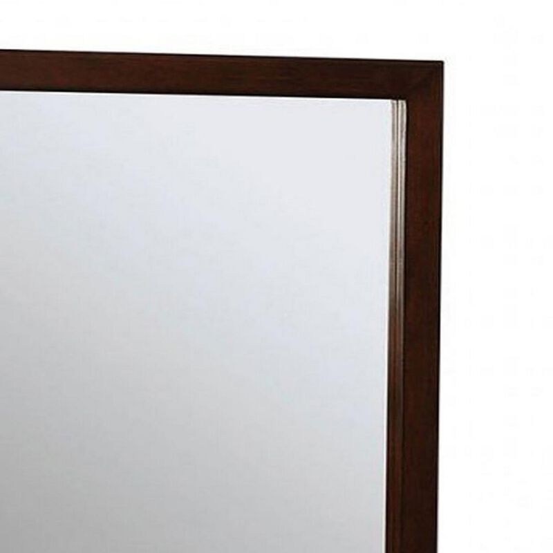 32 Inch Transitional Style Wooden Frame Mirror, Cherry-Benzara