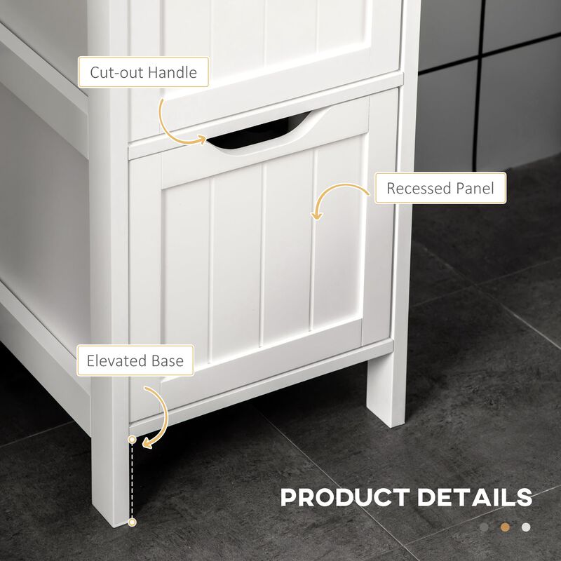 White Bathroom Tower: Slim Cabinet with 3 Drawers and 2-Tier Shelf