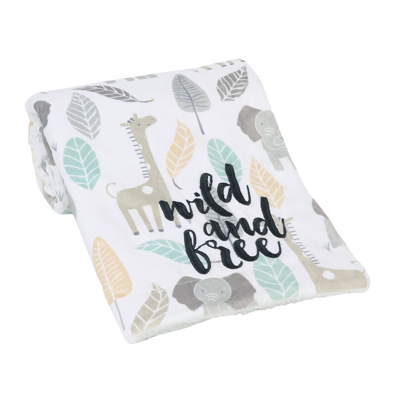 Lambs & Ivy Jungle Friends Elephant/Giraffe Safari Soft Fleece Baby Blanket