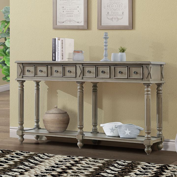 Gewnee 58" Long Sofa Table Retro Console Table Entryway Table , Distressed Black
