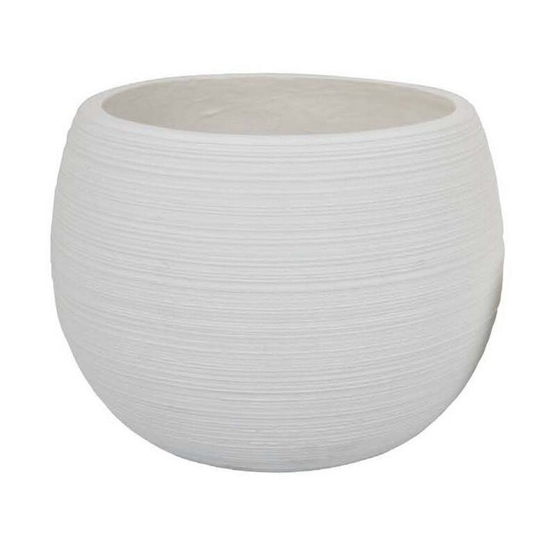 Line 10 Inch Planter Set of 2, Round Resin Body, Carved White Finish - Benzara