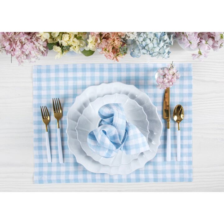 Solino Home 100% Pure Linen 14 x 19 Inch Placemats Set of 4 | Gingham Check