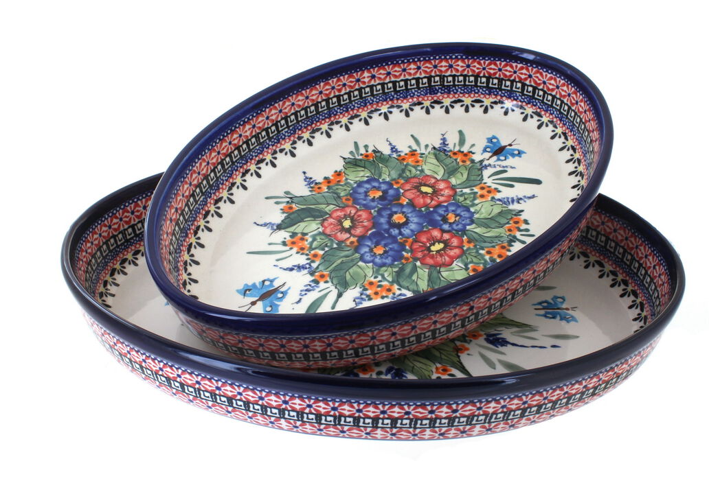Blue Rose Polish Pottery Sweet Annie Oval Baker Set