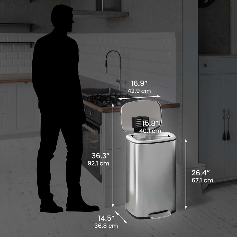 iTouchless 13.2 Gallon and 1.32 Gallon Kitchen and Bathroom SoftStep Step Pedal Trash Cans Combo Pack