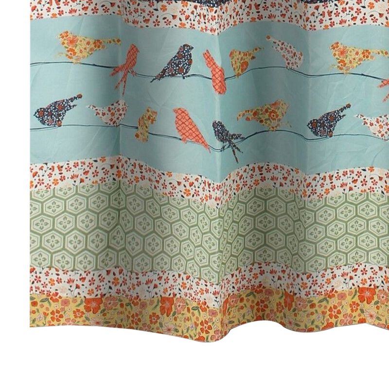 Nite 72 x 72 Inch Microfiber Shower Curtains, Floral and Striped Multicolor - Benzara