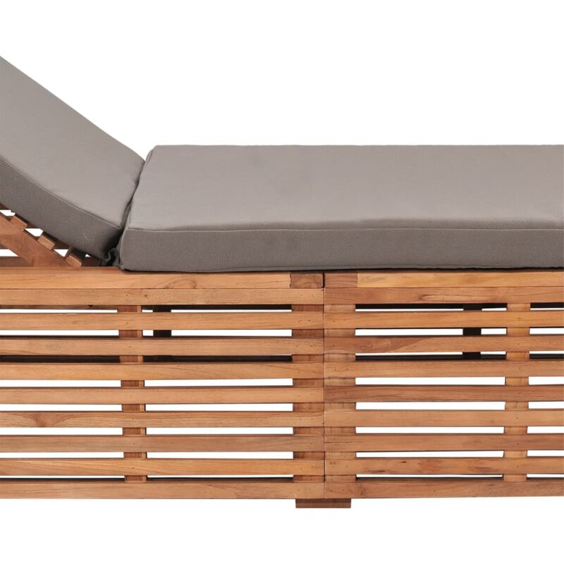 vidaXL Teak Wood Sun Lounger with Adjustable Backrest and Comfortable Dark Gray Cushion, Weather Resistant Outdoor Patio Furniture
