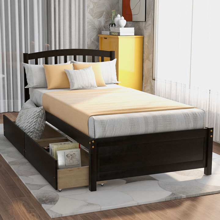Merax Wood Bed Frame with Two Drawers