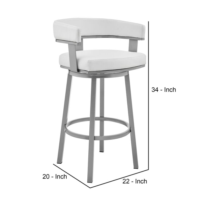Jack 26 Inch Counter Height Bar Stool, Swivel Chair, Faux Leather, White-Benzara