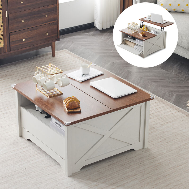 Lift-Top Coffee Table with Hidden Compartment and Storage Shelf Ergonomic Dining and Living Room Table