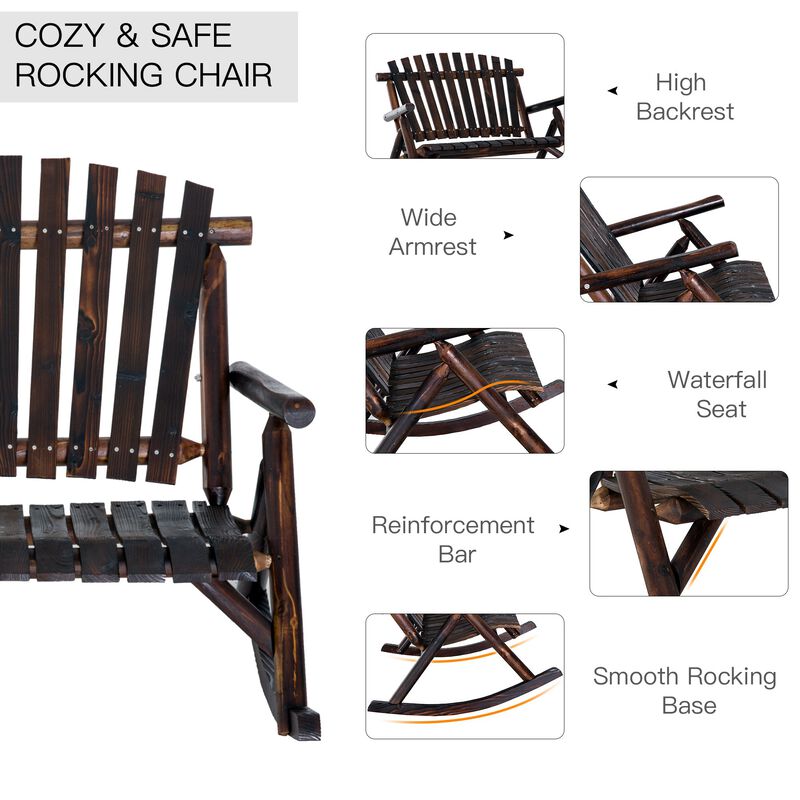 Garden Relaxer: Carbonized High-Back Wooden Rocking Chair