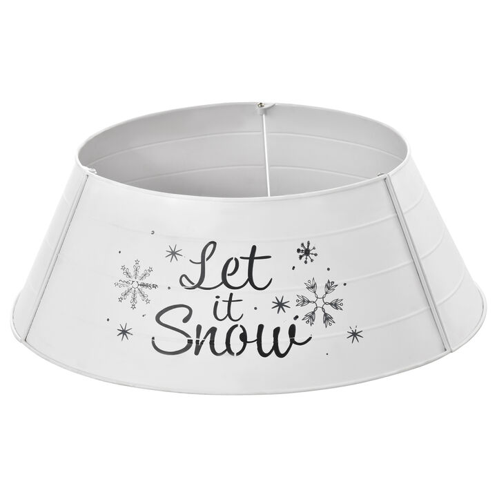 Christmas Tree Collar Steel Tree Ring Skirt Decor Snow Print, 26" Base, White