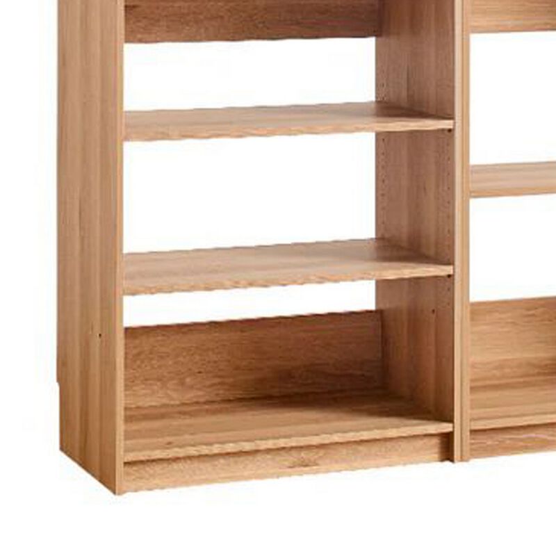 Dee Modular Closet System, 3 Clothing Racks, 6 Shelves in Oak Brown Wood - Benzara