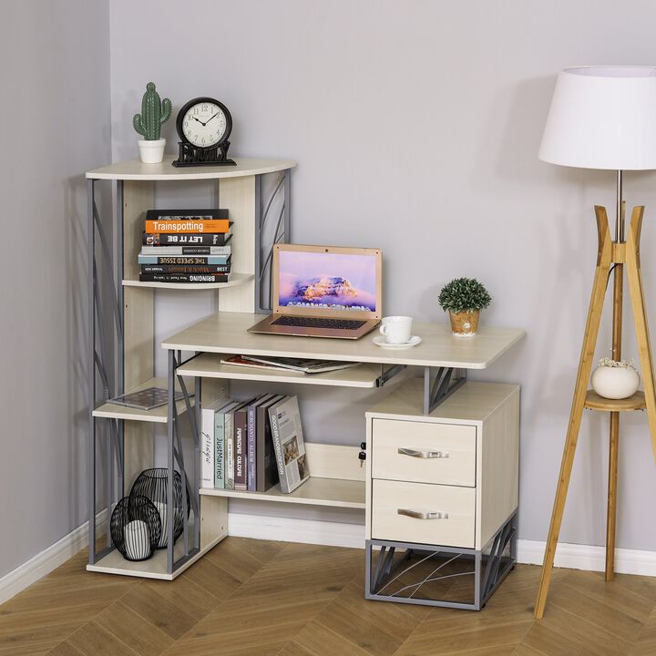 Organized Workspace: Computer Desk with Storage and Keyboard Tray