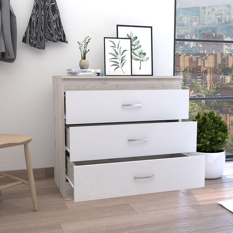 DEPOT E-SHOP Zurich Three Drawers Dresser, Metal Hardware, Superior Top