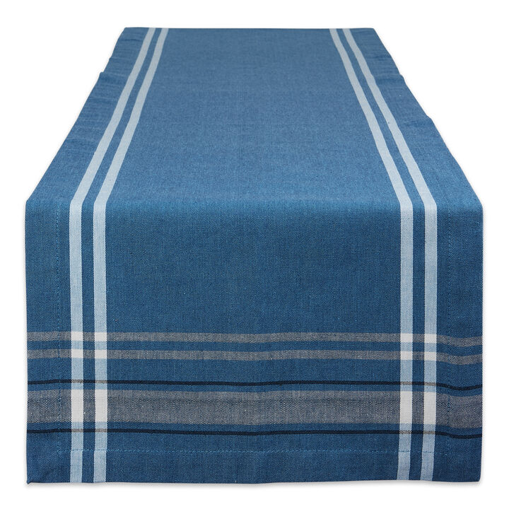 14" x 72" Blue and White French Chambray Pattern Rectangular Table Runner