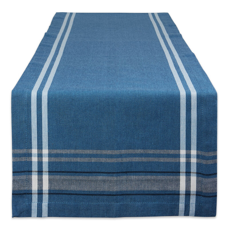 14" x 72" Blue and White French Chambray Pattern Rectangular Table Runner
