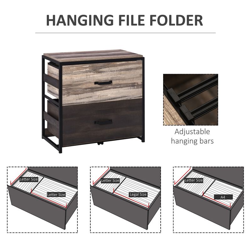 Brown/Black File Storage: 2-Drawer Office Cabinet with Adjustable Bars