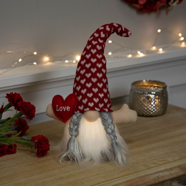 LED Lighted Girl Valentine's Day Gnome with Love Heart - 13"