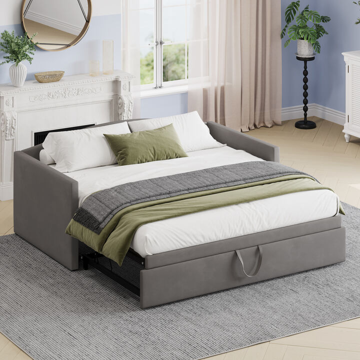 Merax Velvet Daybed with Extended Pop Up Trundle