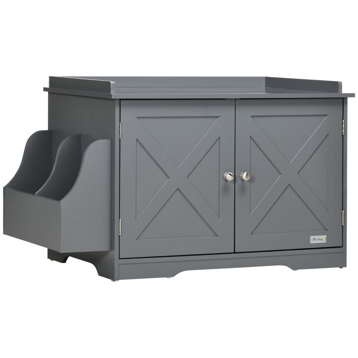 Grey Cat Furniture: Hidden Litter Box Enclosure with Adjustable Divider