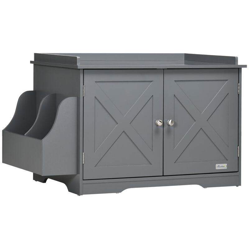 Grey Cat Furniture: Hidden Litter Box Enclosure with Adjustable Divider