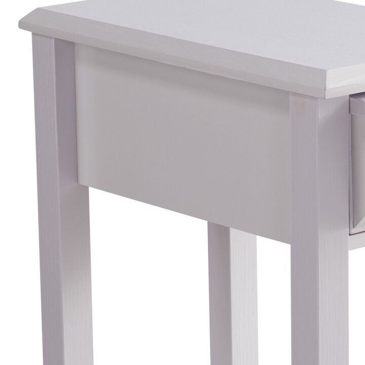 24 Inch Modern Chairside Table with Extendable Drawer and Cupholders, White - Benzara