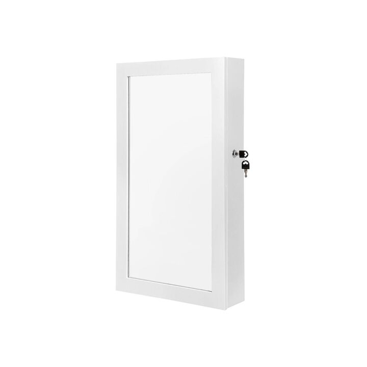Lockable Jewelry Cabinet Armoire Wall-Mounted Space-Saving Organizer with Mirror in White