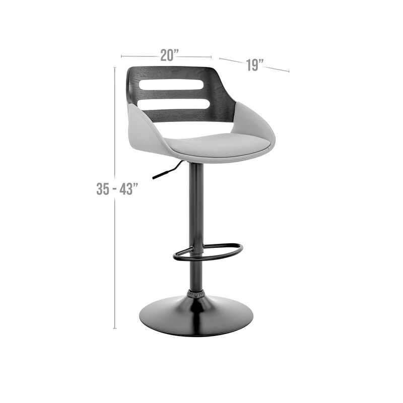 Faux Leather Adjustable Swivel Bar Stool, Black and Gray-Benzara