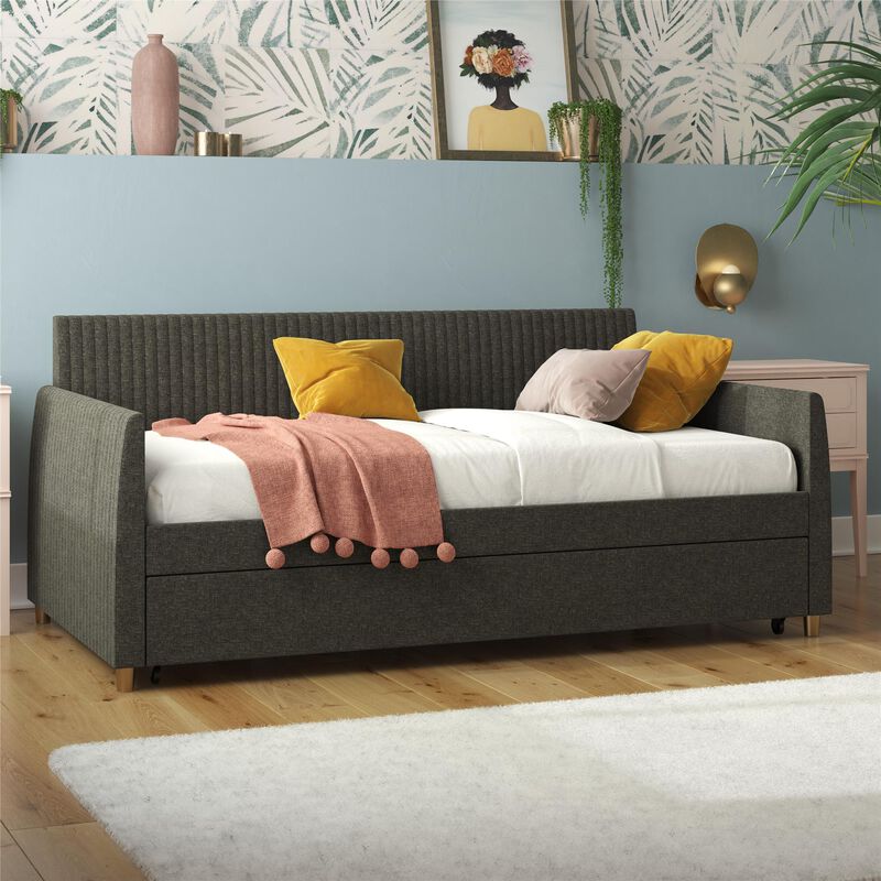 Mr. Kate Daphne Upholstered Daybed with Trundle, Twin/Twin, Dark Gray Linen