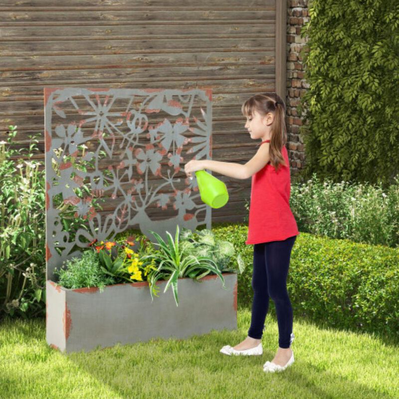 Hivvago Set of 2 Decorative Raised Garden Bed with Trellises-Rust