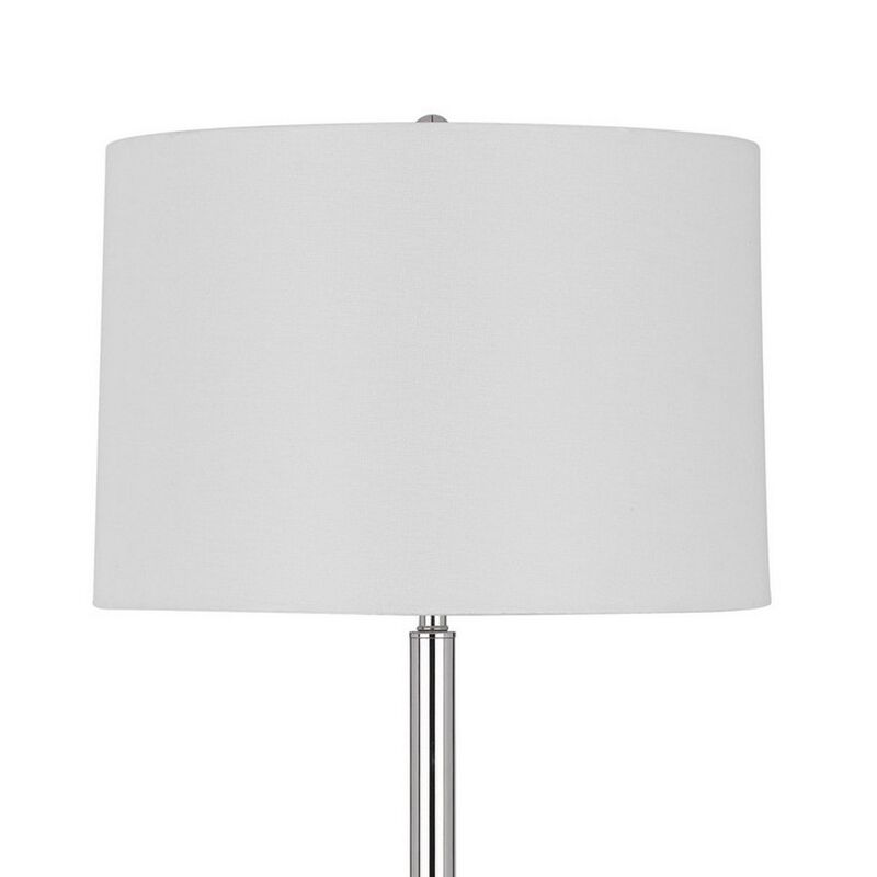 Charlie 61 Inch Modern Floor Lamp, Wood Table, 1 USB, Glossy, White, Brown-Benzara