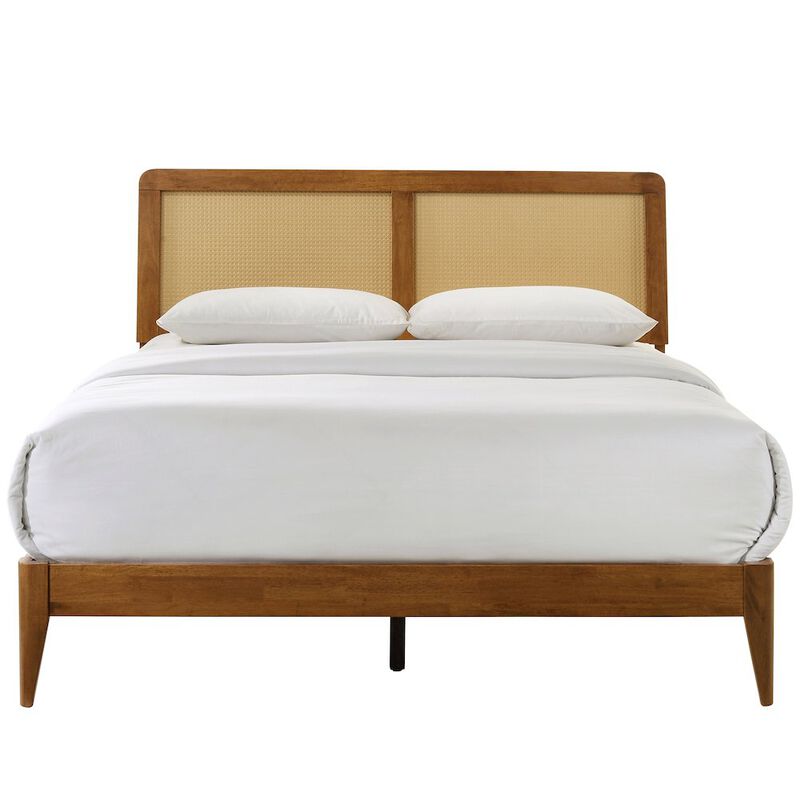 Omax Decor Liam Wooden Queen size Platform Bed with Rattan Headboard