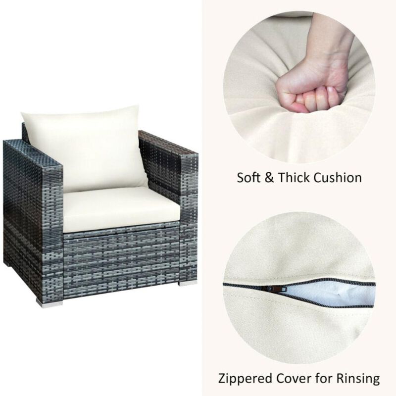 Hivvago 3 Pieces Patio Rattan Furniture Bistro Sofa Set with Cushioned