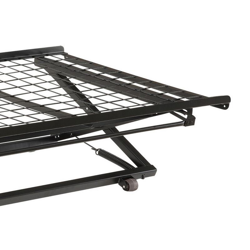 Pop Up Trundle Bed, Rolling Wheels, Easily Adjustable Height, Black Finish - Benzara