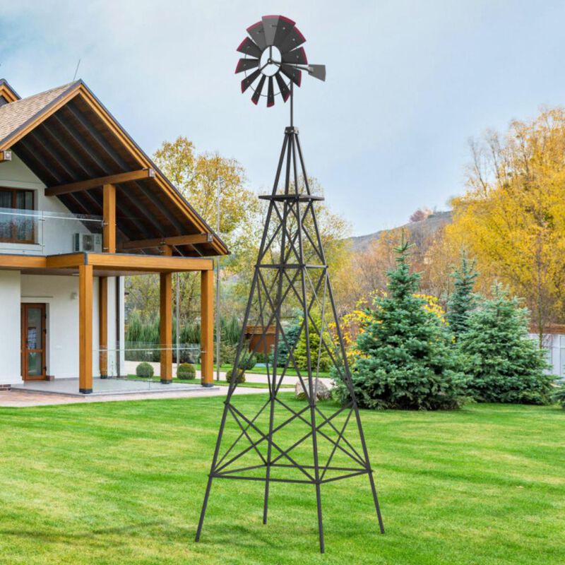 Hivvago 8 Feet Windmill Metal Ornamental Wind Wheel Weather Resistant