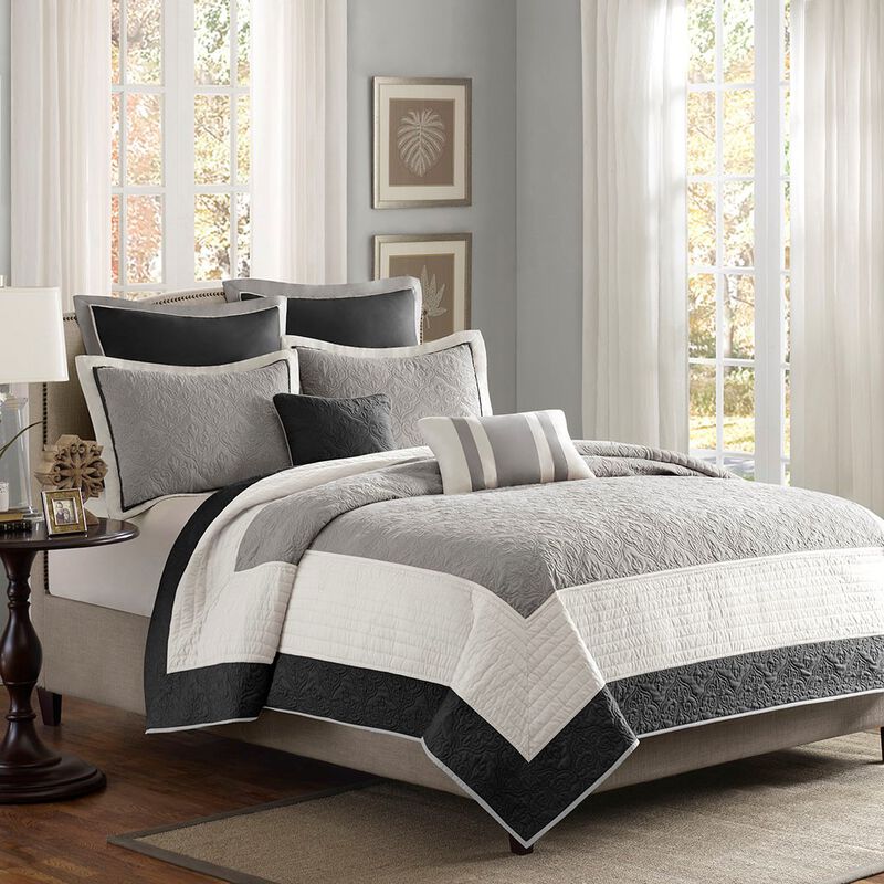 Gracie Mills Colby 7-Piece Quilt Set with Euro Shams and Cozy Throw Pillows