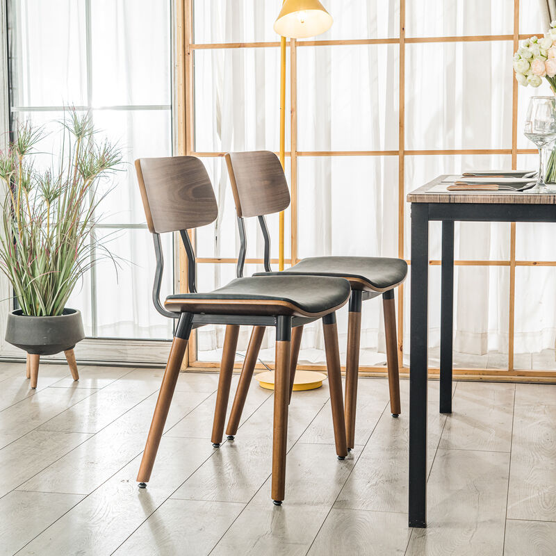 VICTORIA Set of 2 Wood and Faux Leather Dining Chairs
