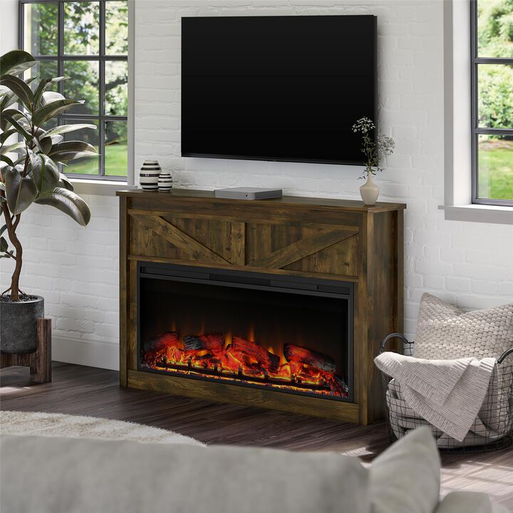 Farmington Wide Modern Farmhouse Mantel with Electric Fireplace Space Heater