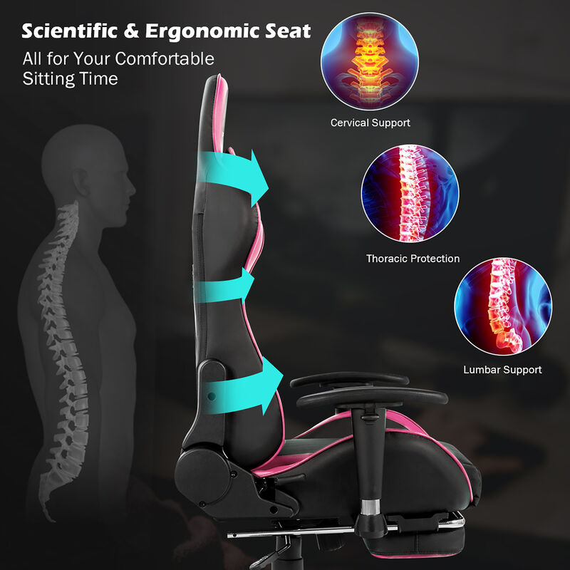 Goplus Office  Massage Gaming Chair Reclining Swivel Racing  with Footrest Blue