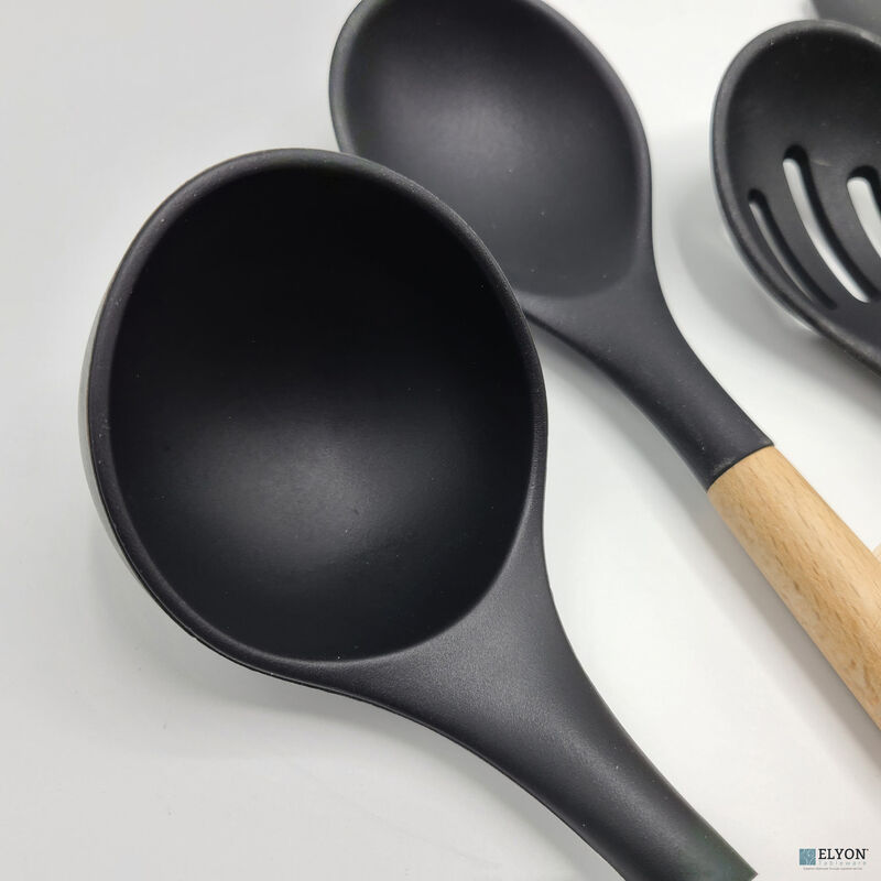 9 Piece Colored Silicone Kitchen Cooking Utensils Set with Wooden Handles