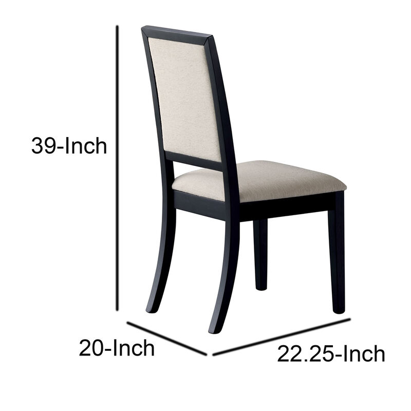 Wooden Dining Side Chair With Cream Upholstered seat And Back, Black, Set of 2-Benzara