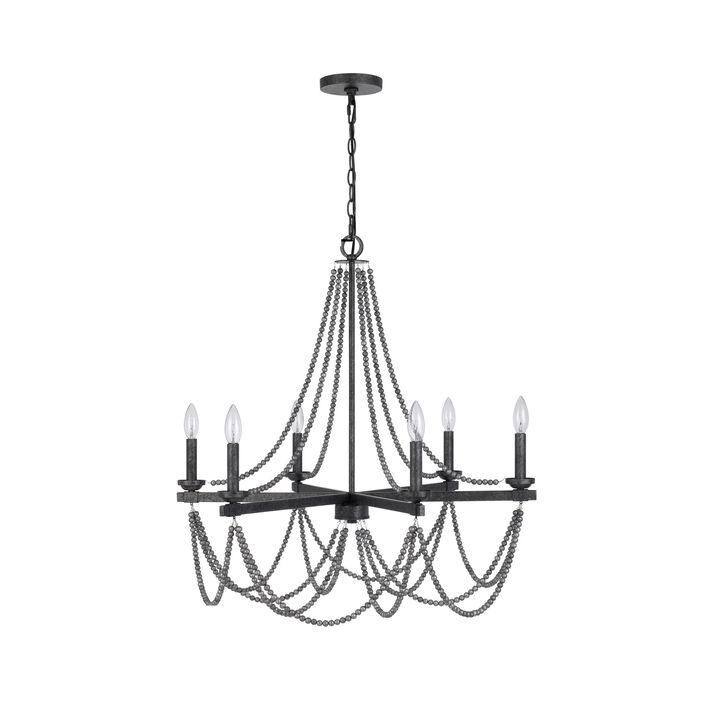 Tura 30 Inch Chandelier, Classic Chrome Beaded Candelabra Design - Benzara