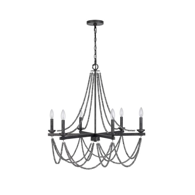 Tura 30 Inch Chandelier, Classic Chrome Beaded Candelabra Design - Benzara