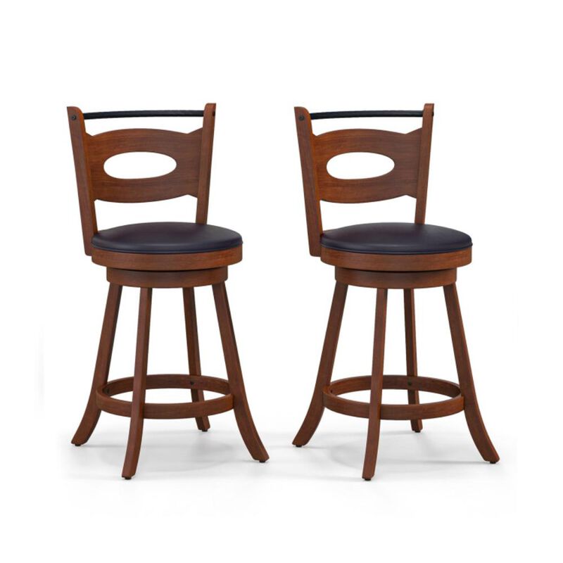 Hivvago 2 Pieces 24/29 inch Swivel Bar Stools with Curved Backrest and Seat Cushions