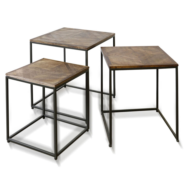 Dark Wood & Iron Side Table Set
