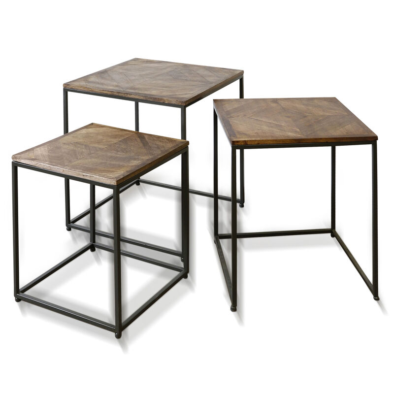 Dark Wood & Iron Side Table Set